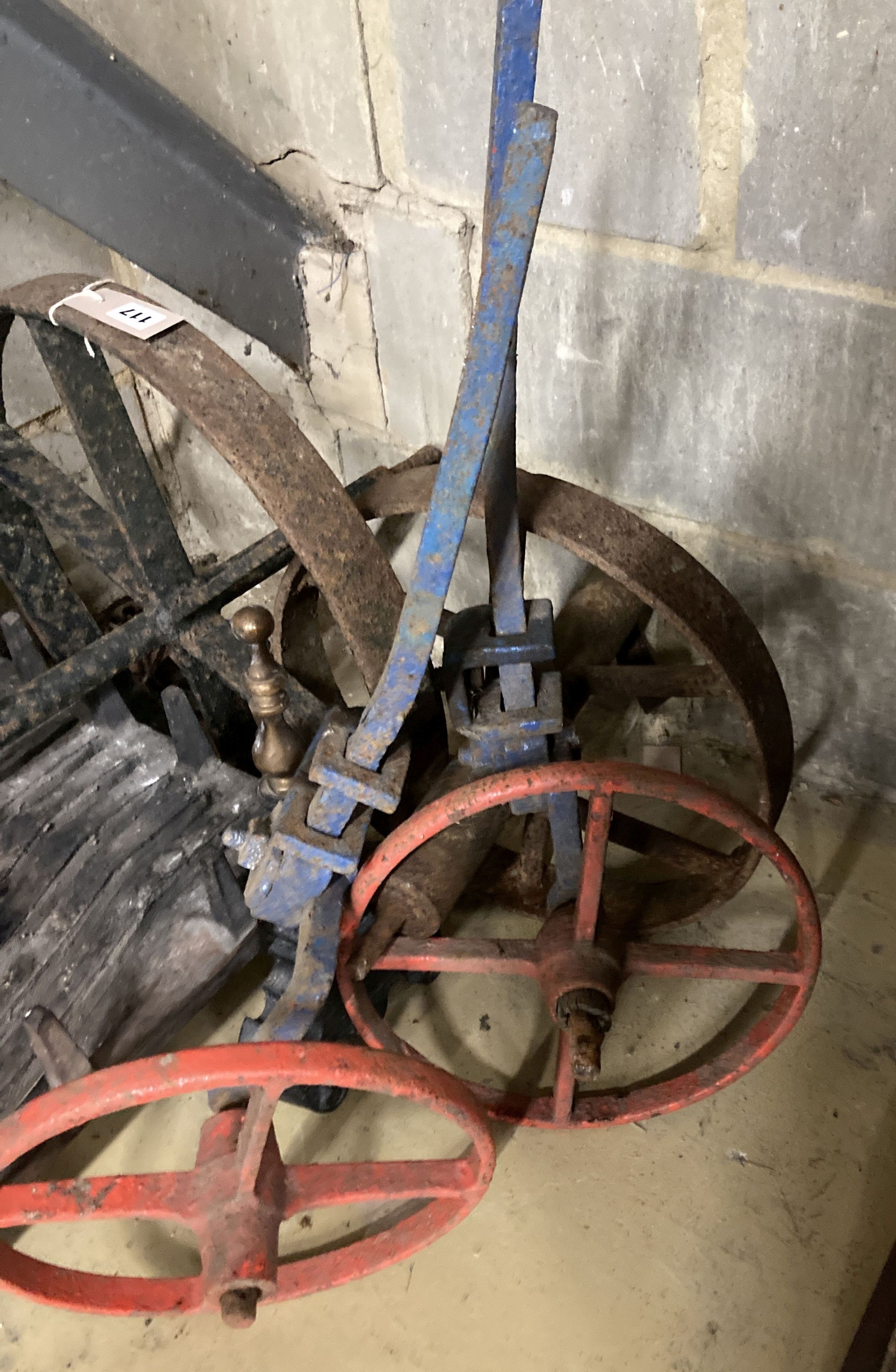 Four vintage cast iron wheels